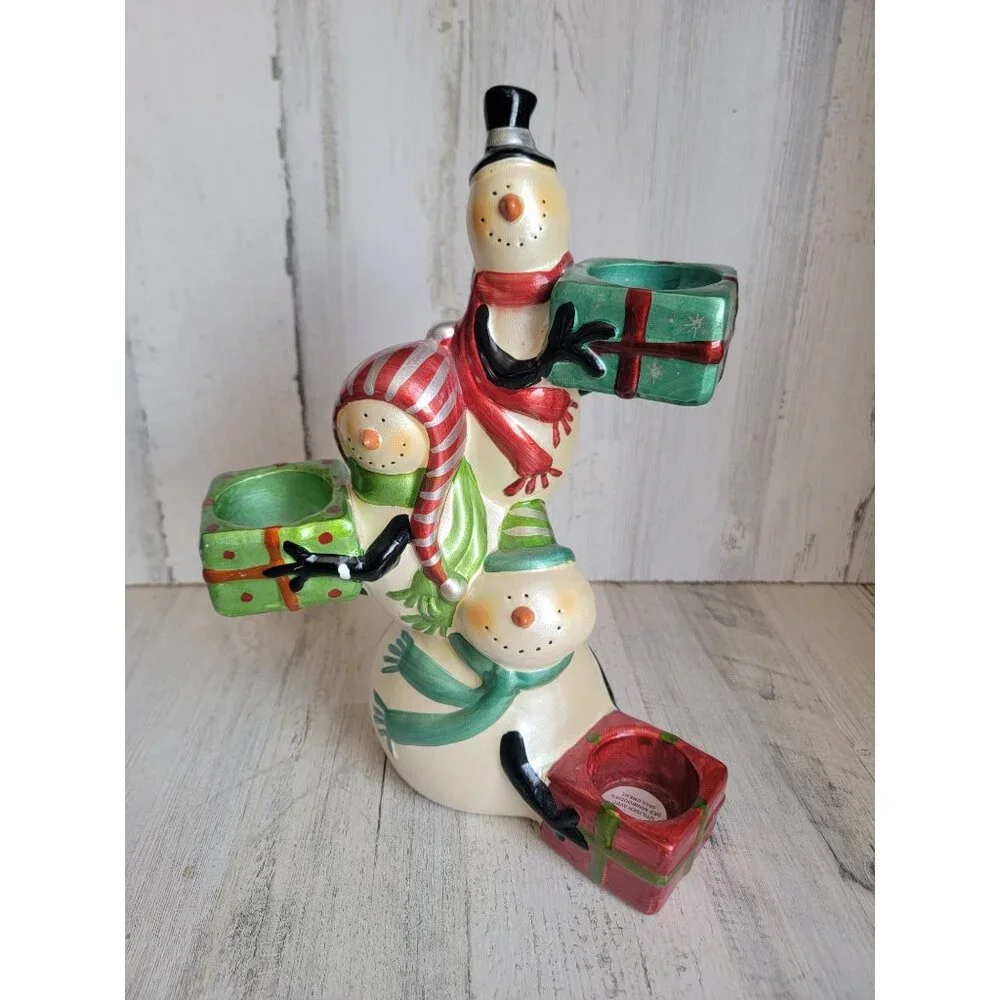 Pier 1 Snowman Trio tea light present‎ gift holder Xmas home decor